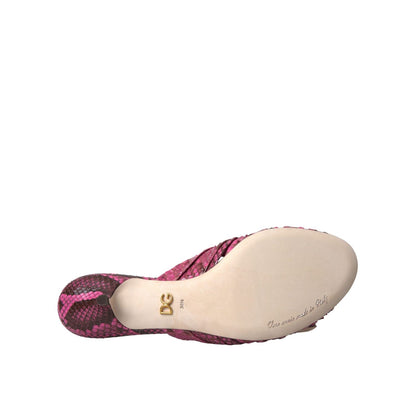 Dolce & Gabbana Pink Exotic Leather Kitten Heels Slides Shoes