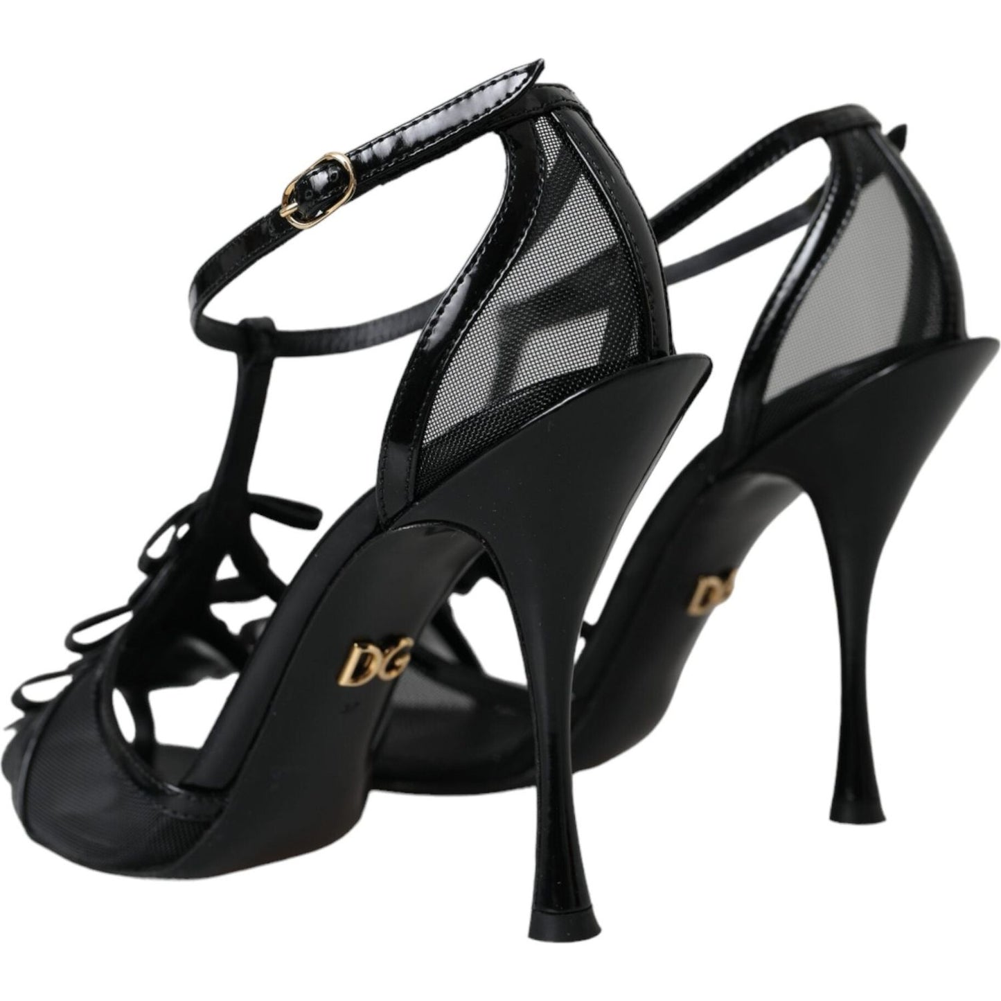 Dolce & Gabbana Black Mesh T-strap Heels Sandals Shoes Dolce & Gabbana