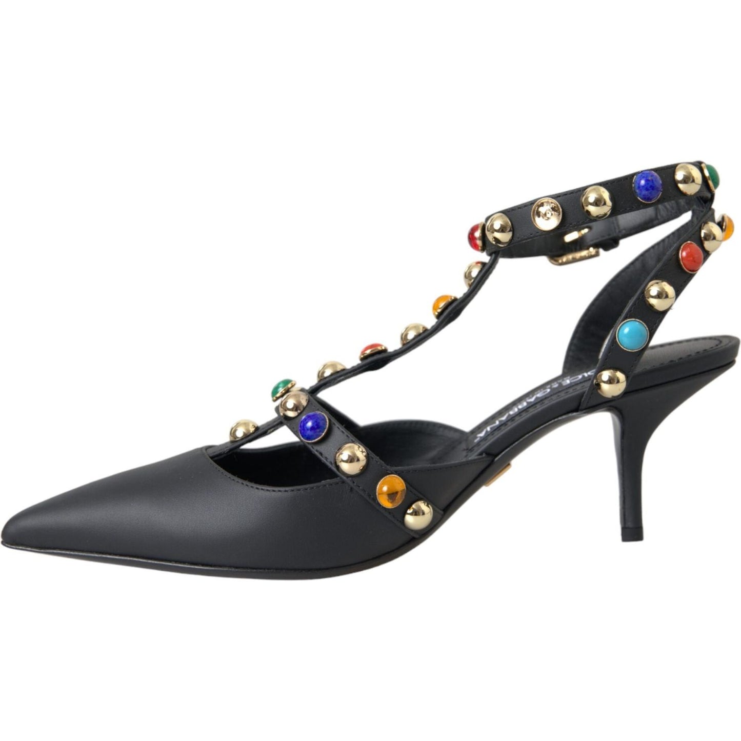 Dolce & Gabbana Black Leather Embellished Heels Sandal Shoes Dolce & Gabbana