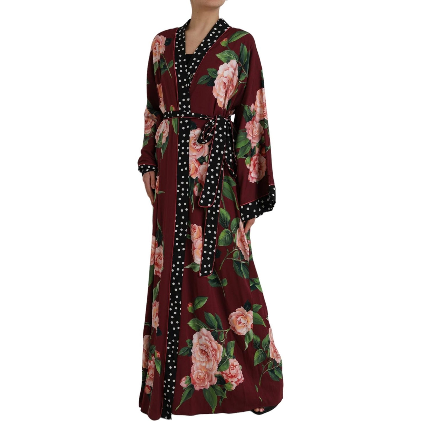 Dolce & Gabbana Bordeaux Floral Maxi Kaftan Crepe Robe Dress Dolce & Gabbana