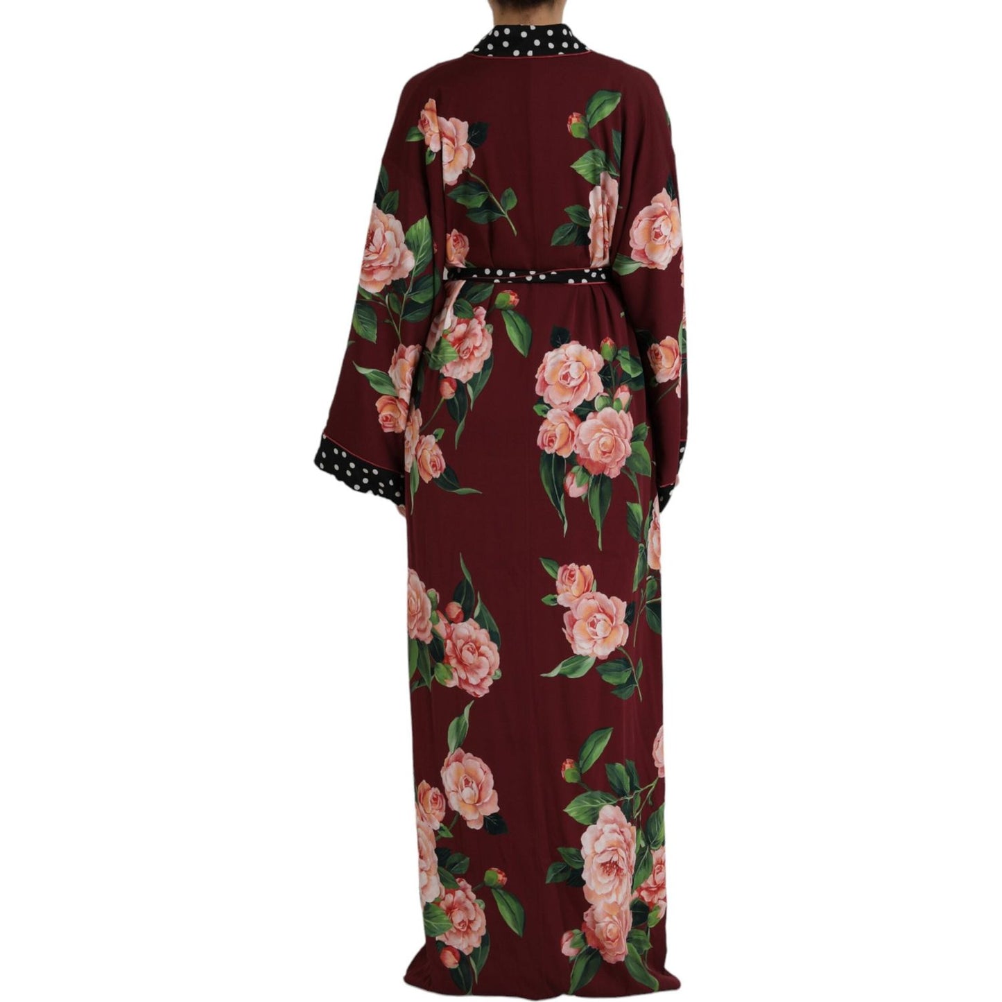 Dolce & Gabbana Bordeaux Floral Maxi Kaftan Crepe Robe Dress Dolce & Gabbana