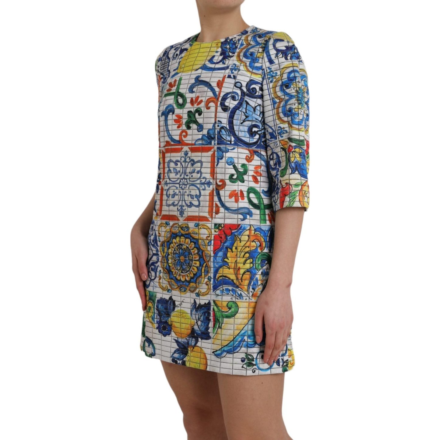 Dolce & Gabbana Multicolor Majolica 3/4 Sleeves Shift Dress Dolce & Gabbana