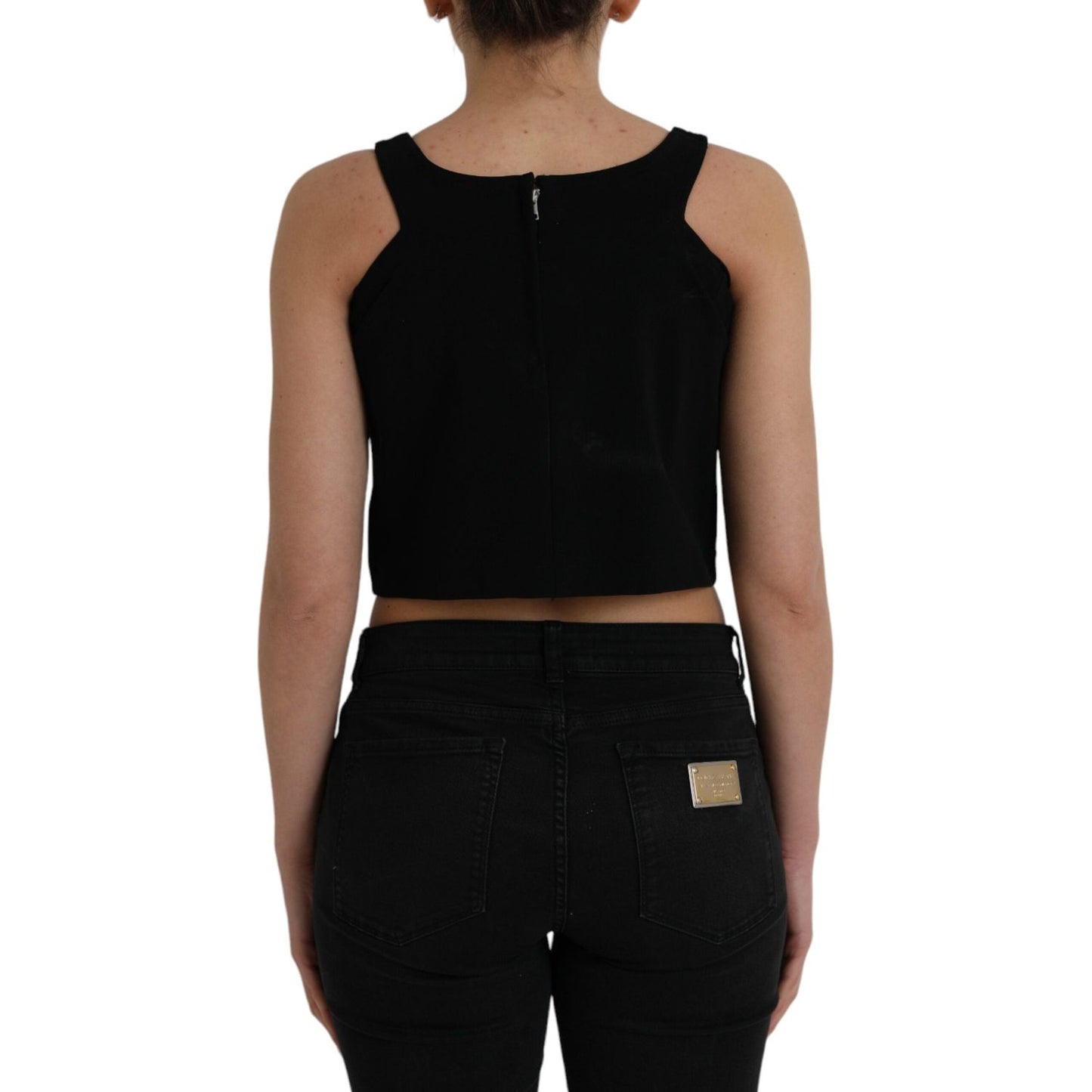 Dolce & Gabbana Black Sleeveless Round Neck Cropped Tank Top Dolce & Gabbana