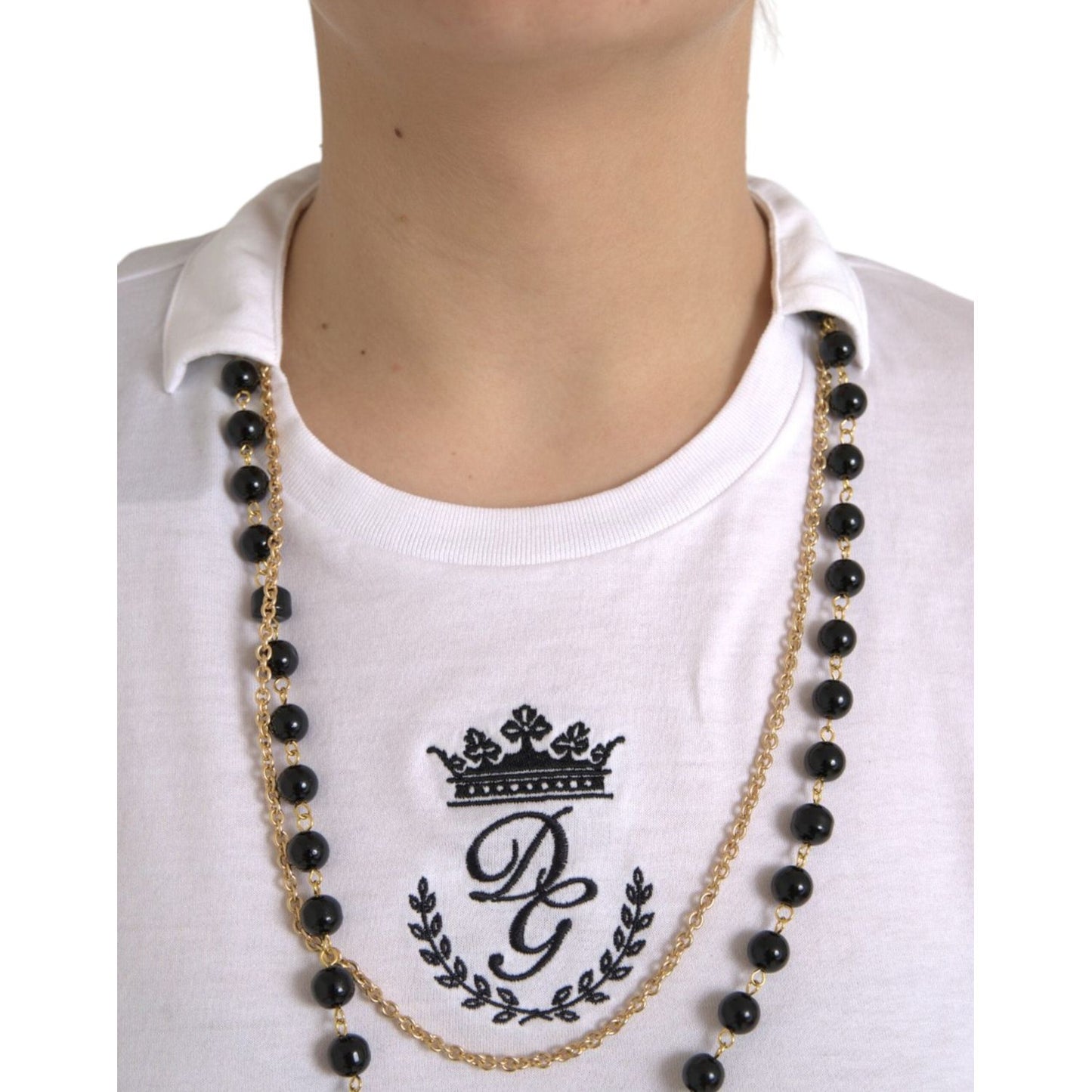 Dolce & Gabbana White Cotton Necklace Short Sleeves T-shirt Dolce & Gabbana