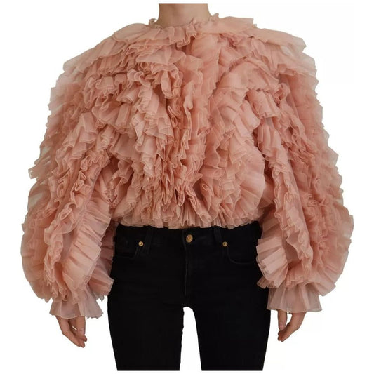 Dolce & Gabbana Pink Ruffles Long Sleeves Pullover Sweater Dolce & Gabbana