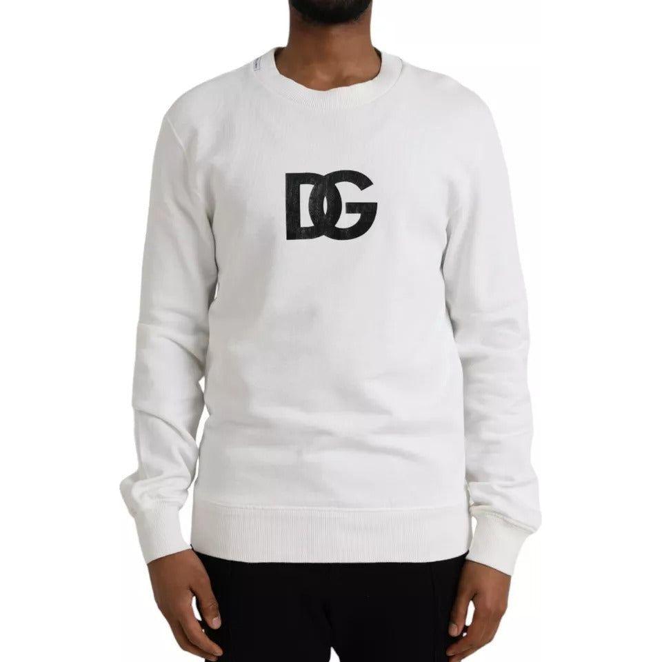 Dolce & Gabbana White Logo Cotton Crew Neck Pullover Sweater Dolce & Gabbana