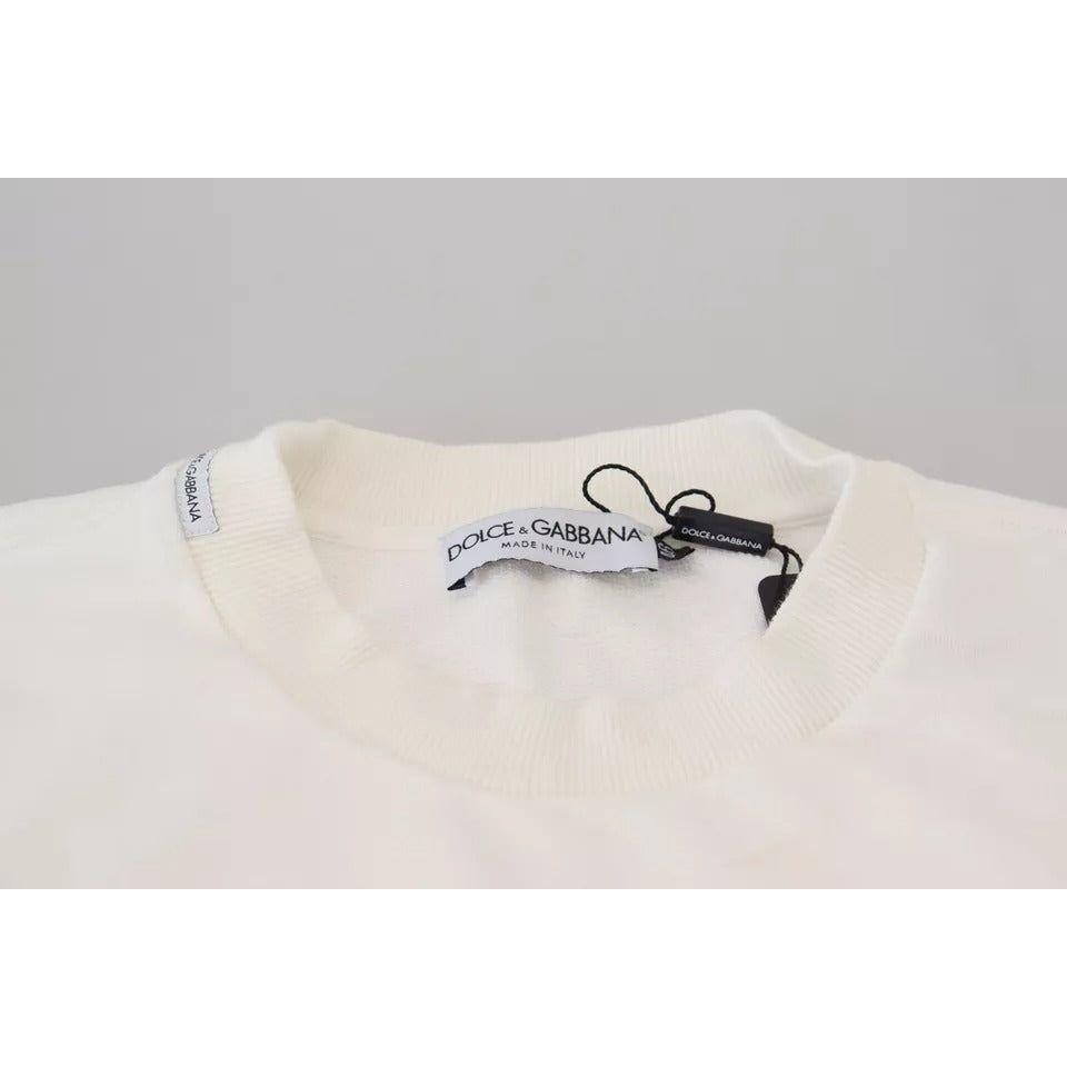 Dolce & Gabbana White Logo Cotton Crew Neck Pullover Sweater Dolce & Gabbana