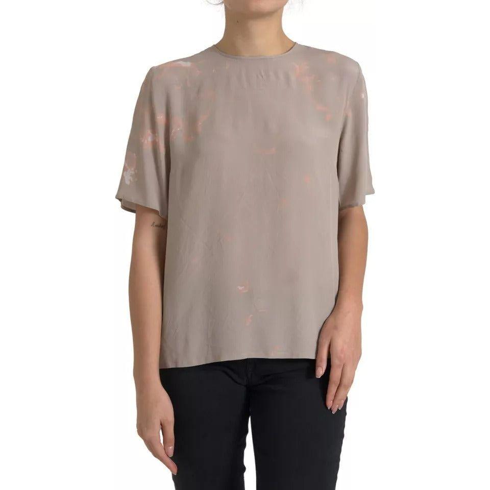 Dolce & Gabbana Brown Round Neck Short Sleeve Blouse Top Dolce & Gabbana