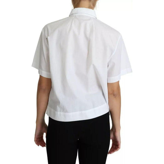 Dolce & Gabbana White Cotton Decorative Button Collared Top Dolce & Gabbana