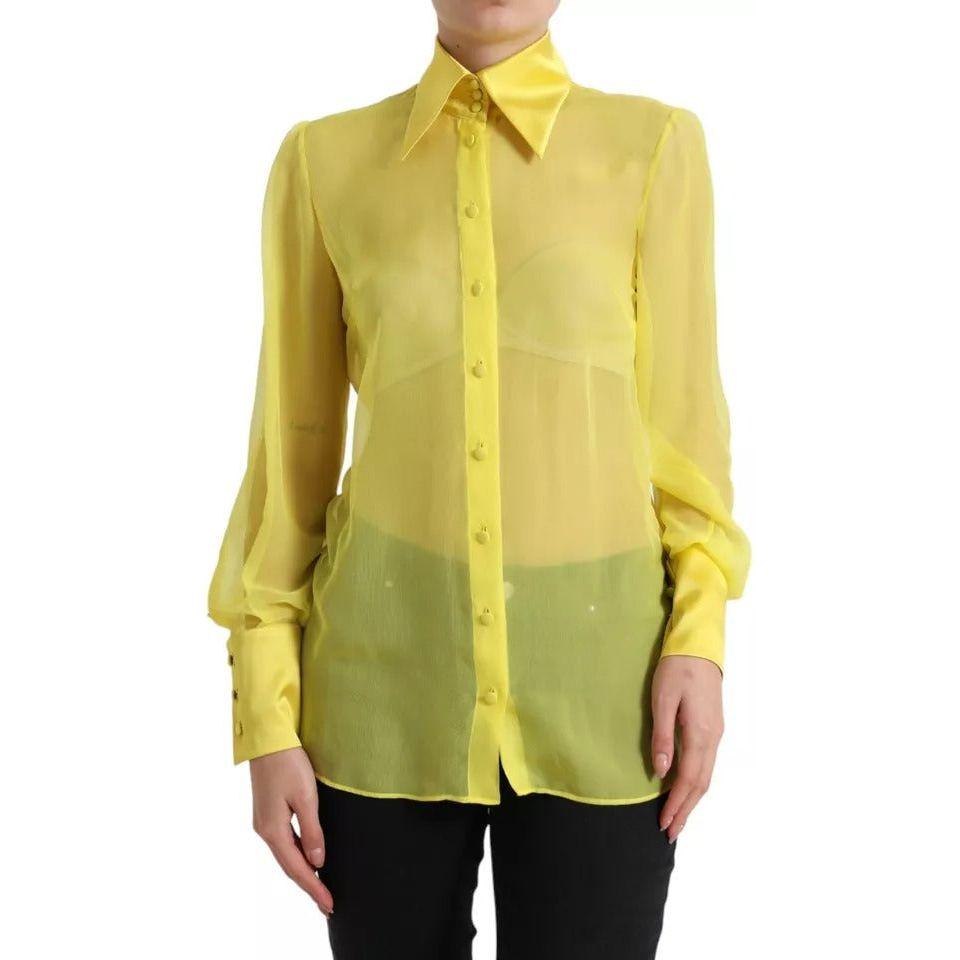Dolce & Gabbana Yellow Long Sleeve Button Down Blouse Top Dolce & Gabbana Dark Khaki