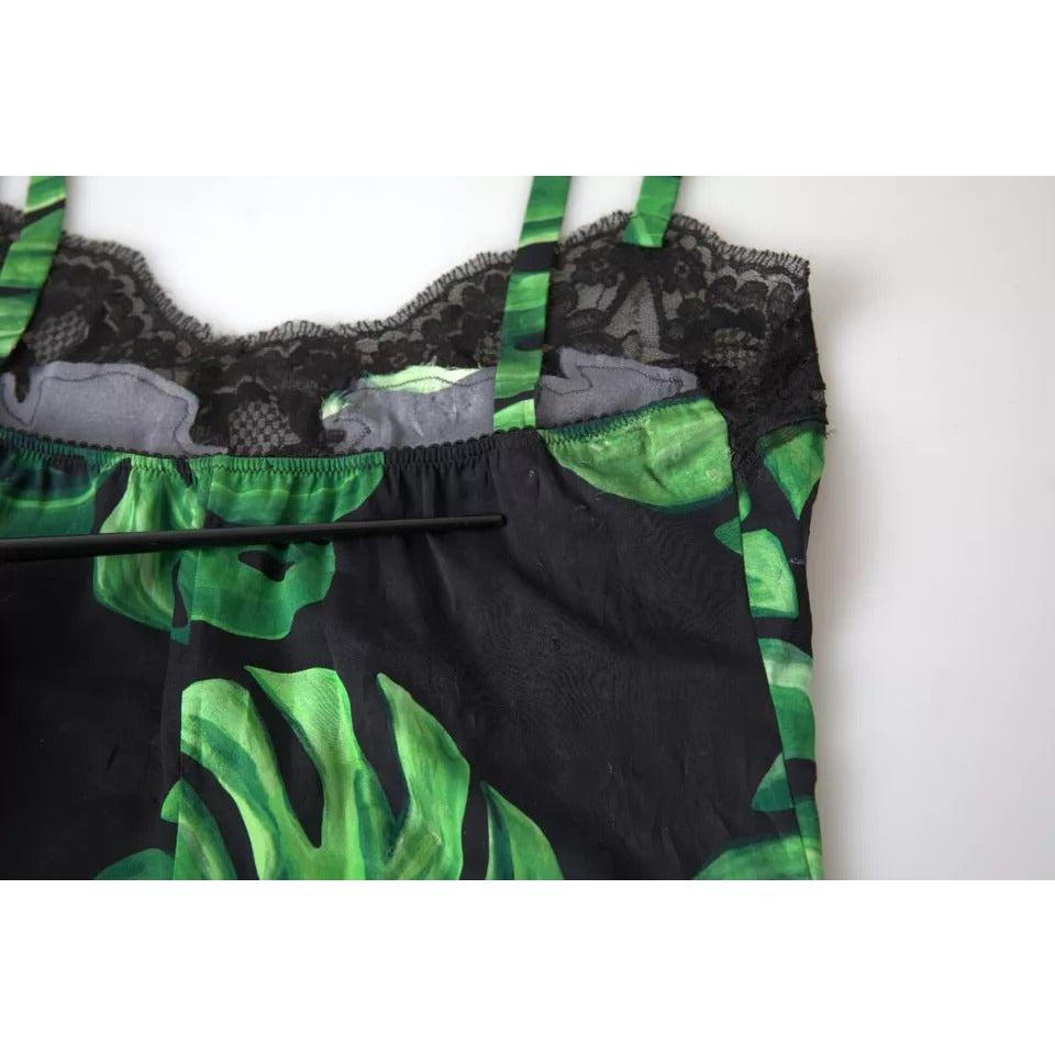 Dolce & Gabbana Black Philodendron Print Silk Camisole Underwear Dolce & Gabbana