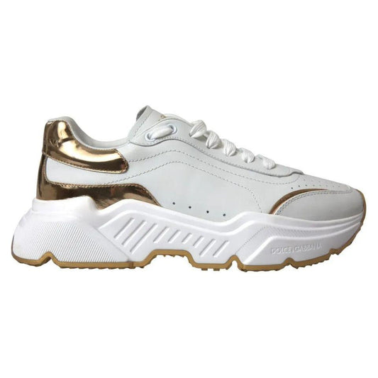 Dolce & Gabbana White Gold Leather Men Sneakers DAYMASTER Shoes Dolce & Gabbana