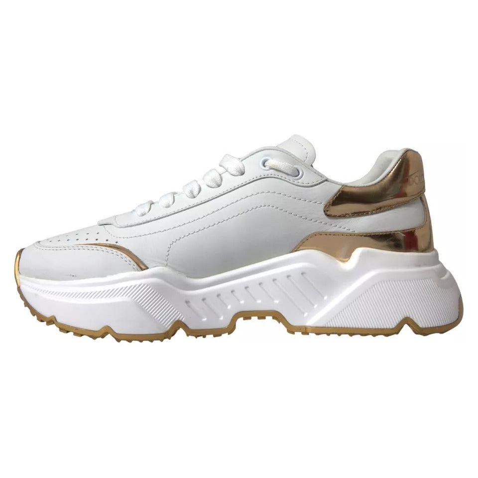 Dolce & Gabbana White Gold Leather Men Sneakers DAYMASTER Shoes Dolce & Gabbana