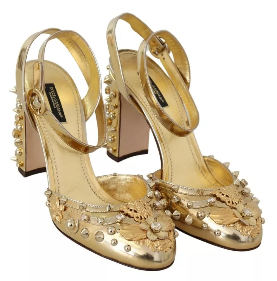 Dolce & Gabbana Gold Studs Vally Slingback Sandals Shoes Dolce & Gabbana