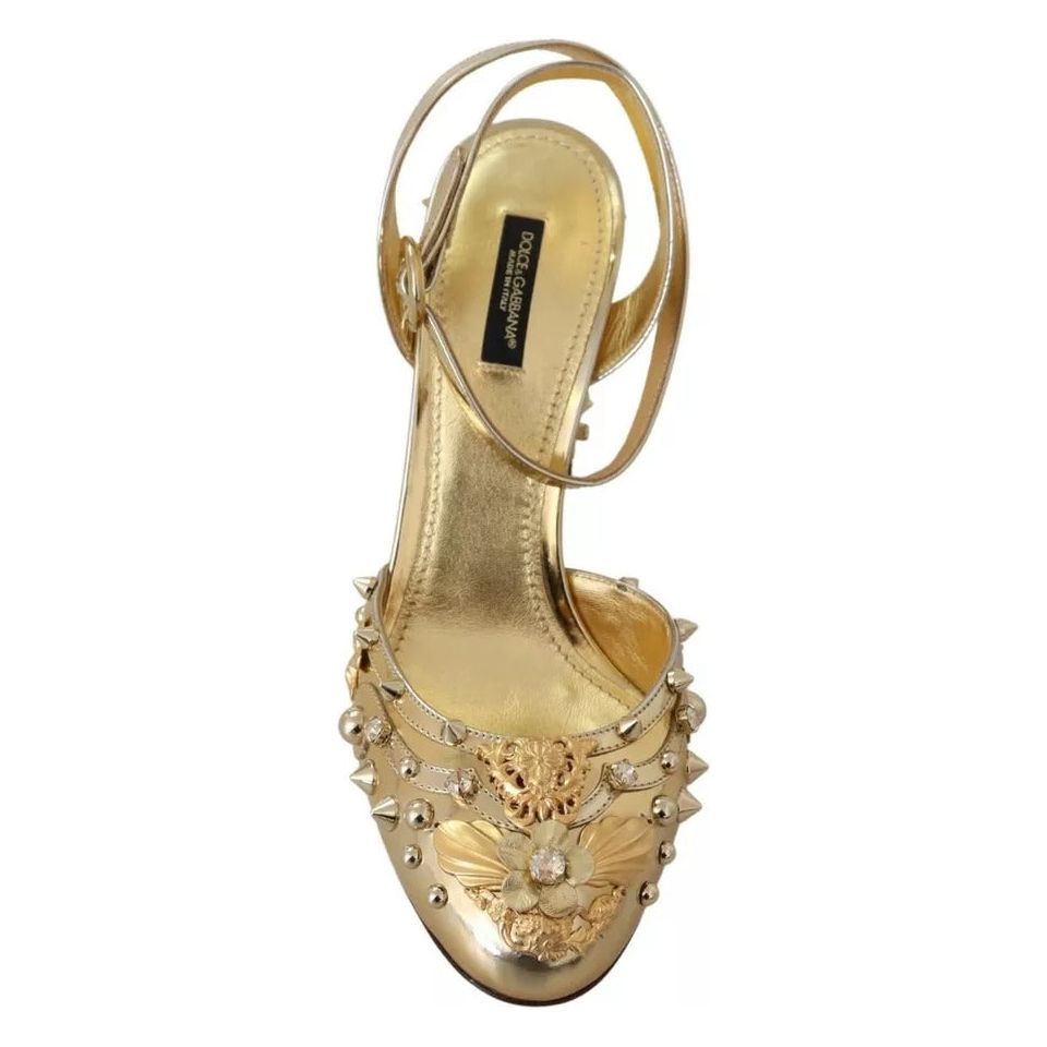 Dolce & Gabbana Gold Studs Vally Slingback Sandals Shoes Dolce & Gabbana