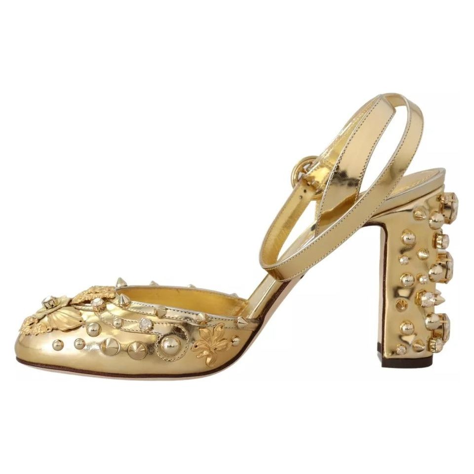 Dolce & Gabbana Gold Studs Vally Slingback Sandals Shoes Dolce & Gabbana