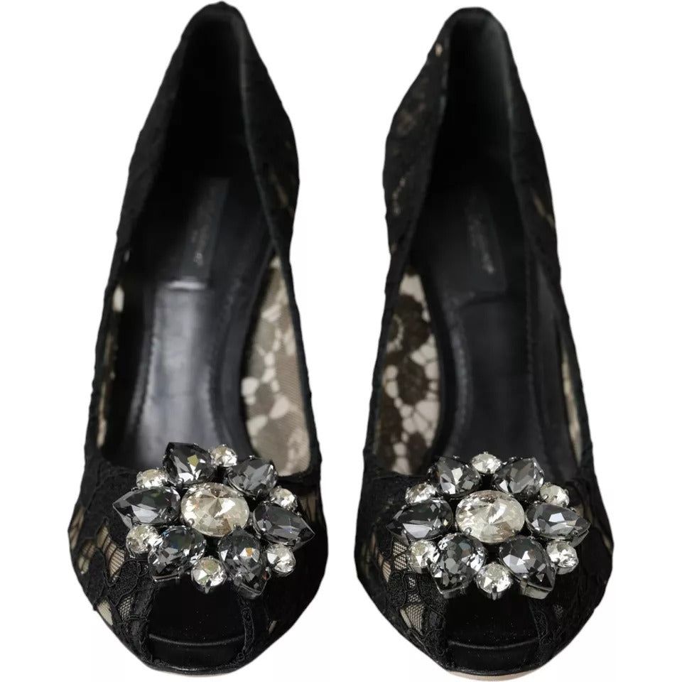 Dolce & Gabbana Black Taormina Lace Crystal Heel Pumps Shoes Dolce & Gabbana