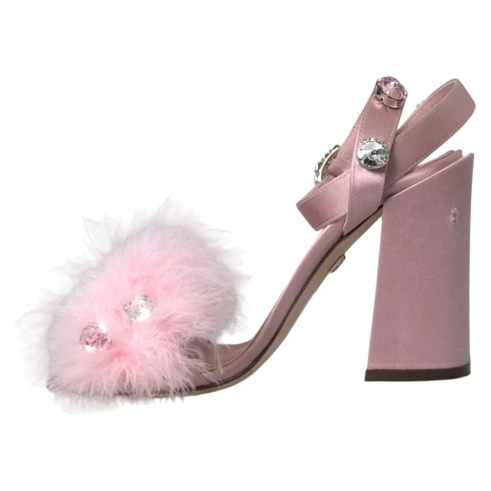 Dolce & Gabbana Pink Turkey Feather Crystal Sandals Shoes Dolce & Gabbana