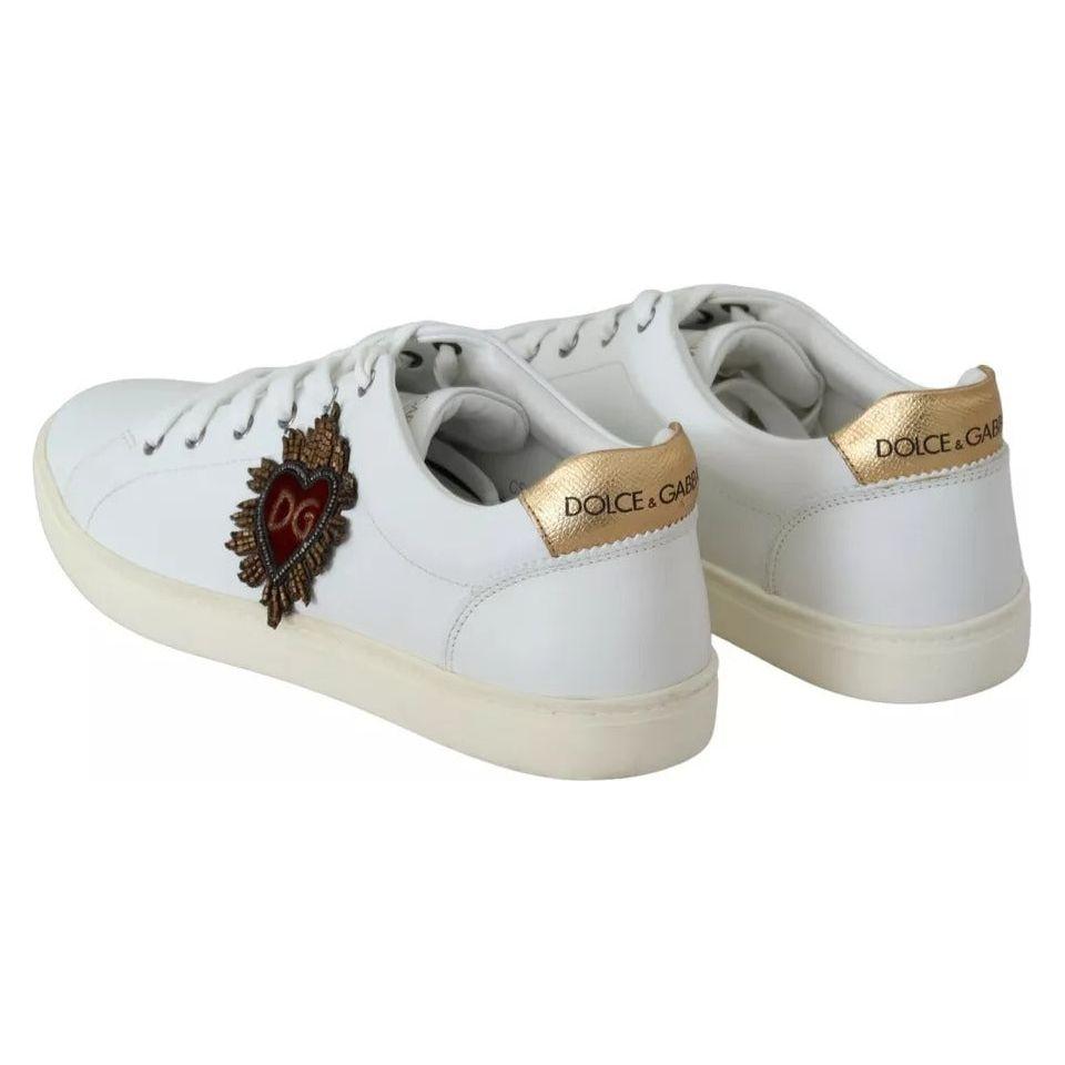 Dolce & Gabbana White Leather Heart Low Top Sneakers Men Shoes Dolce & Gabbana