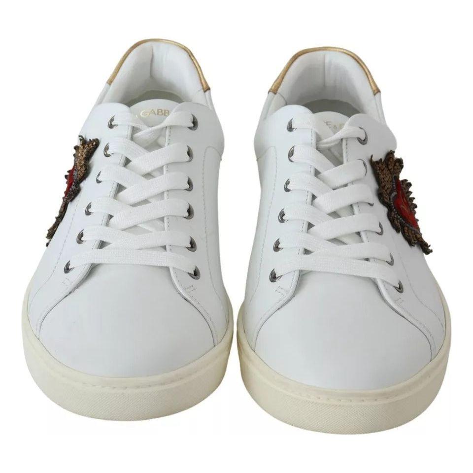 Dolce & Gabbana White Leather Heart Low Top Sneakers Men Shoes Dolce & Gabbana