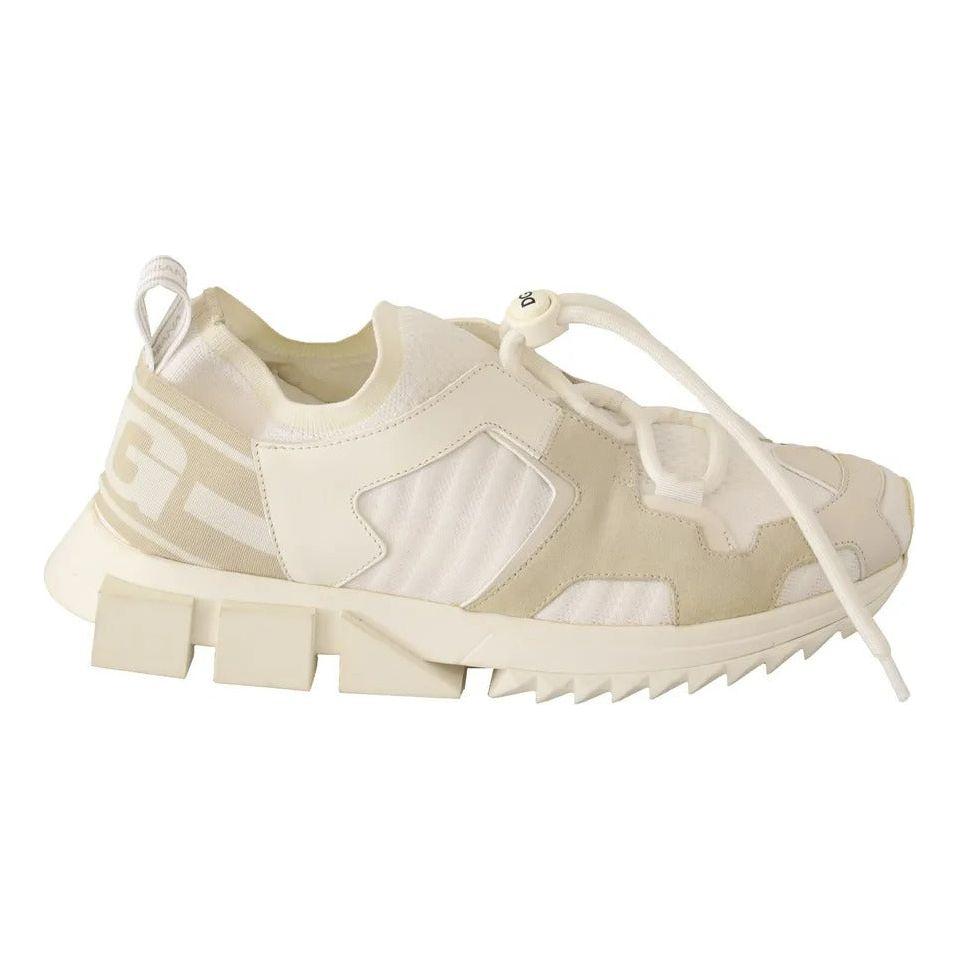 Dolce & Gabbana White Fabric Suede Sorrento Lace Up Sneakers Shoes Dolce & Gabbana