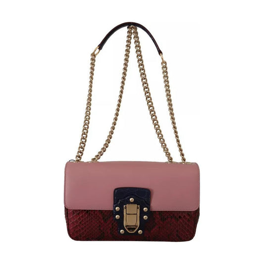 Dolce & Gabbana Pink Red Exotic Skins Gold Chain Purse LUCIA Leather Bag Dolce & Gabbana