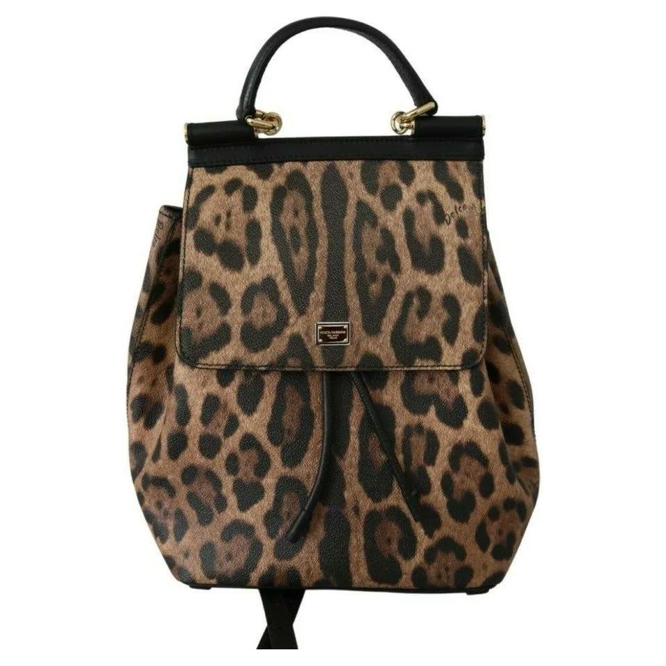 Dolce & Gabbana Brown Leopard Leather Backpack Women SICILY Bag Dolce & Gabbana