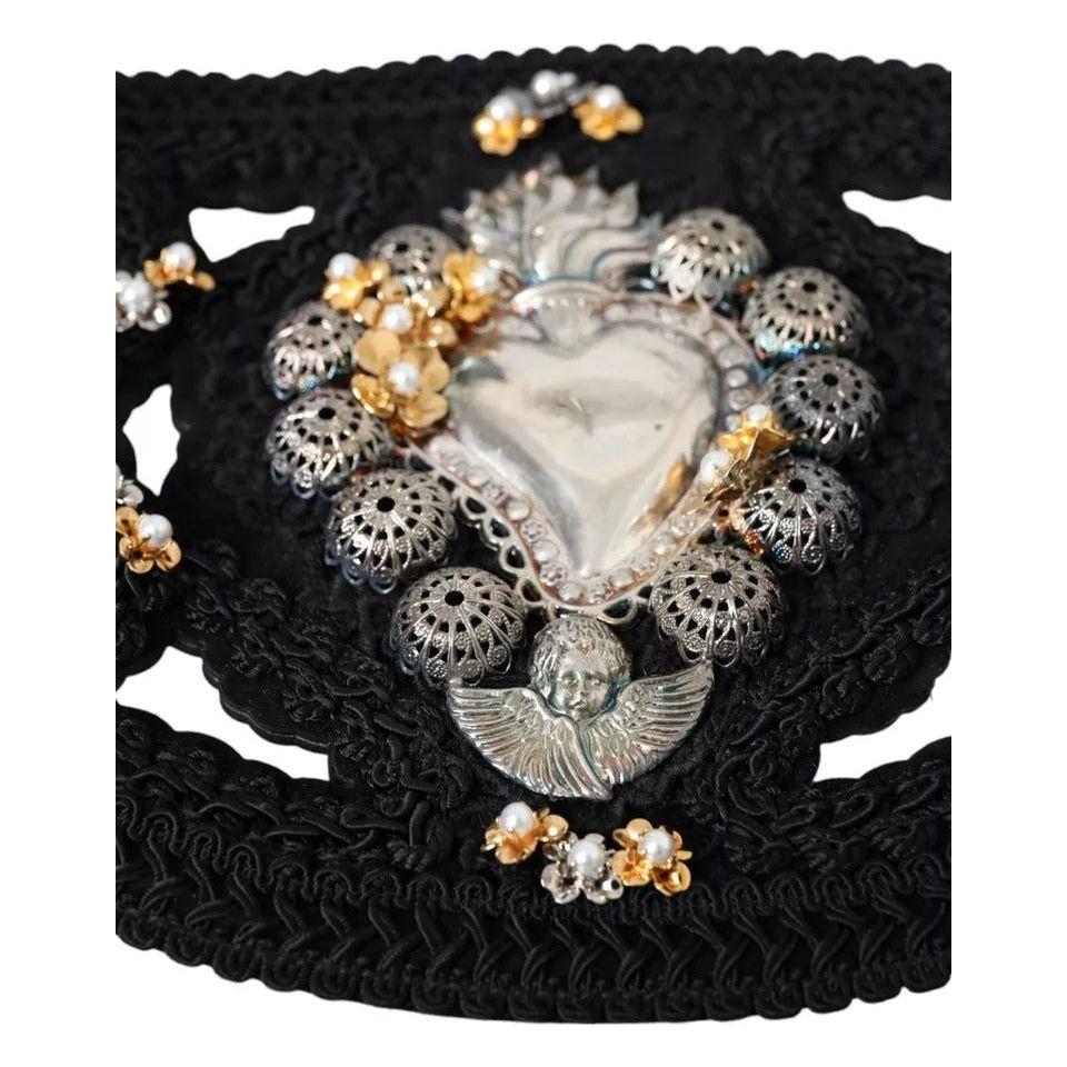 Dolce & Gabbana Black Canvas Embellished Waist Women Belt Dolce & Gabbana