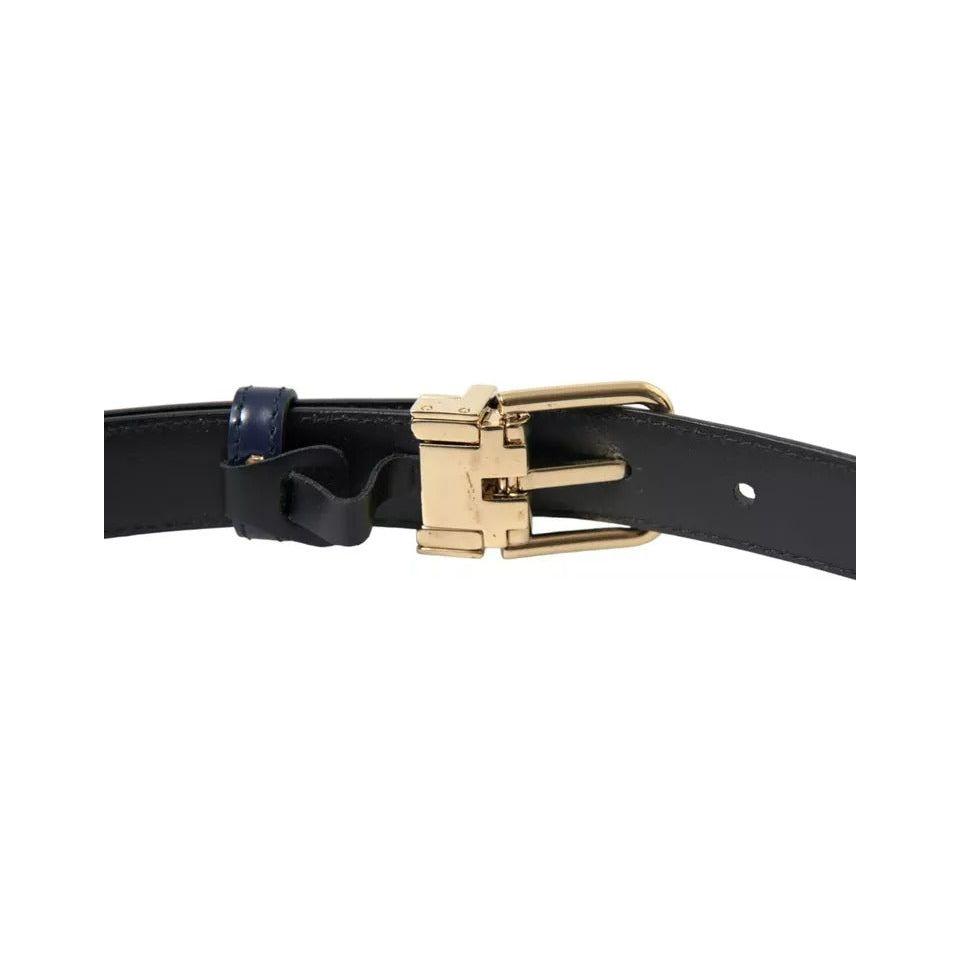 Dolce & Gabbana Blue Leather Gold Metal Buckle Men Belt Dolce & Gabbana