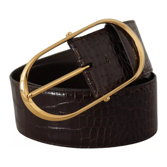 Dolce & Gabbana Brown Crocodile Pattern Leather Gold Oval Buckle Belt Dolce & Gabbana