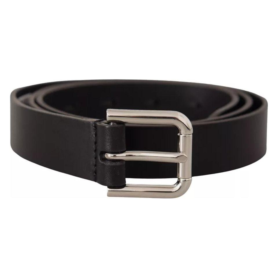 Dolce & Gabbana Black Leather Silver Tone Metal Buckle Classic Belt Dolce & Gabbana