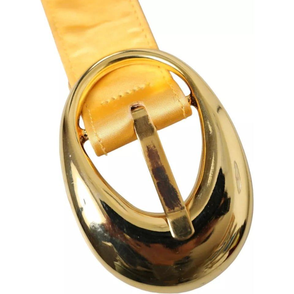 Dolce & Gabbana Gold Satin Leather Oval Metal Buckle Belt Dolce & Gabbana