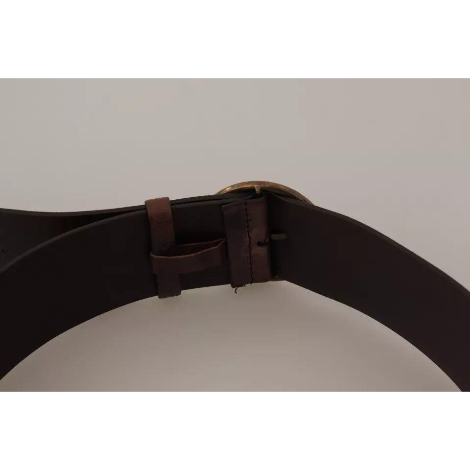 Dolce & Gabbana Dark Brown Wide Calf Leather Logo Round Buckle Belt Dolce & Gabbana