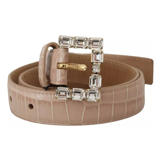 Dolce & Gabbana Beige Leather Crystal Buckle Women Belt Dolce & Gabbana