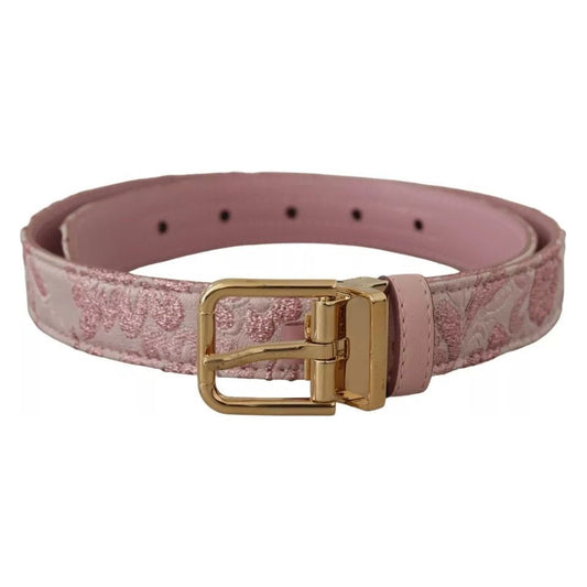 Dolce & Gabbana Pink Jaquard Embroidered Gold Tone Metal Buckle Belt Dolce & Gabbana