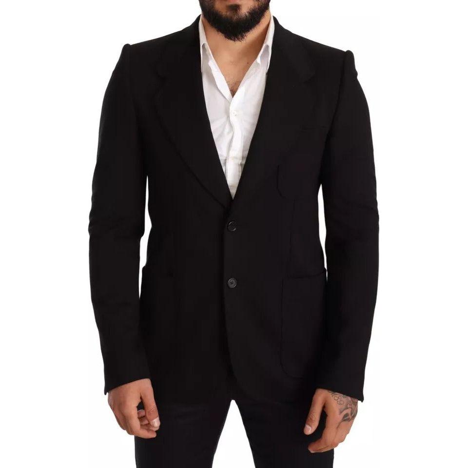 Dolce & Gabbana Black Wool Slim Fit Coat Jacket Blazer Dolce & Gabbana