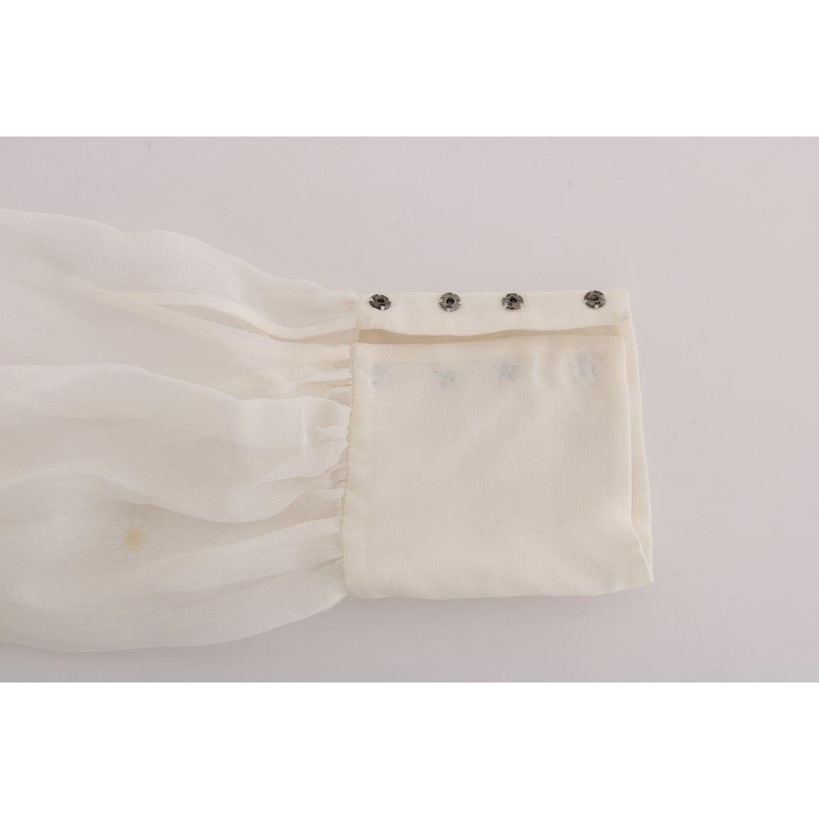 Dolce & Gabbana Elegant White Silk Daisy Blouse Dolce & Gabbana