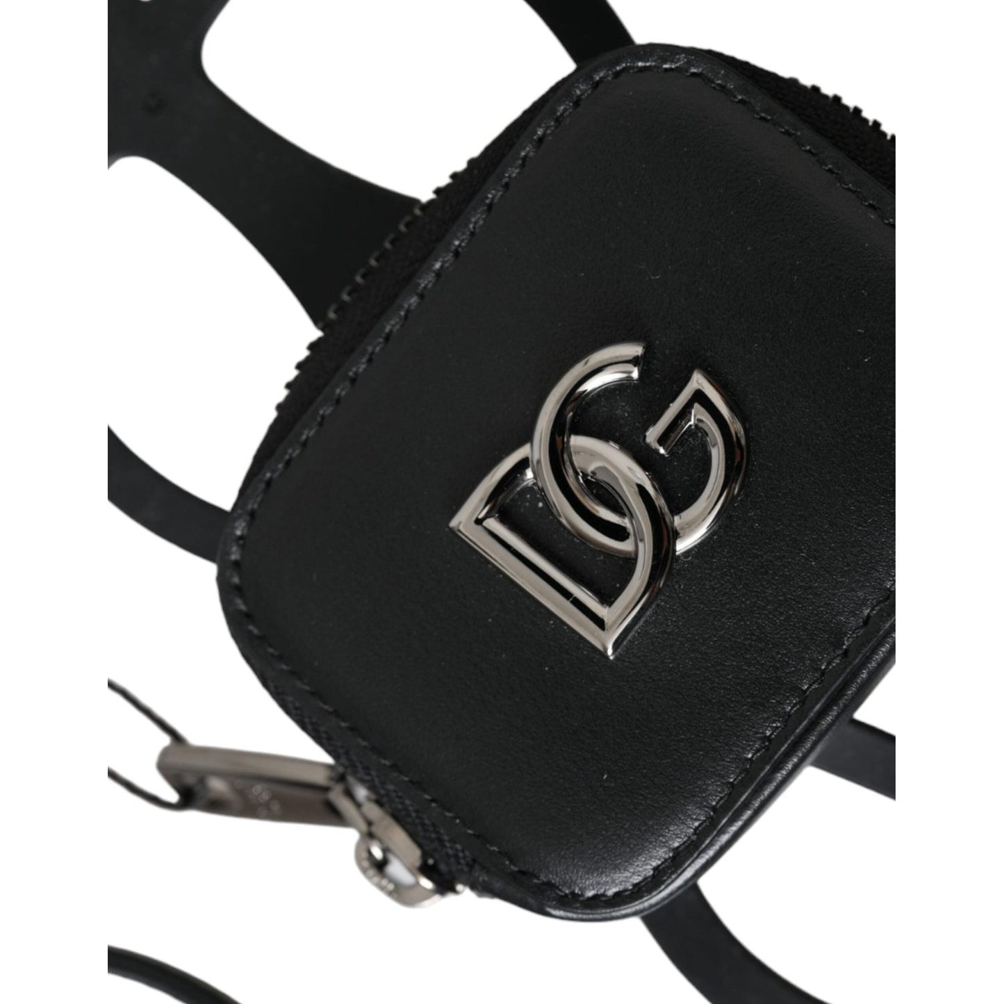 Dolce & Gabbana Black Calfskin Leather DG Logo Coin Purse Lanyard Wallet Dolce & Gabbana