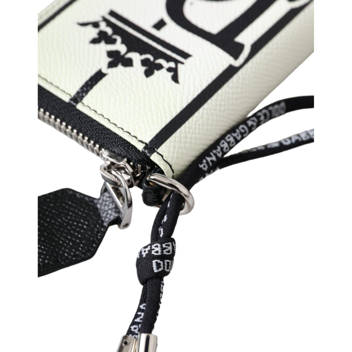 Dolce & Gabbana White Black Stripe Crown Logo Leather Card Holder Wallet Dolce & Gabbana