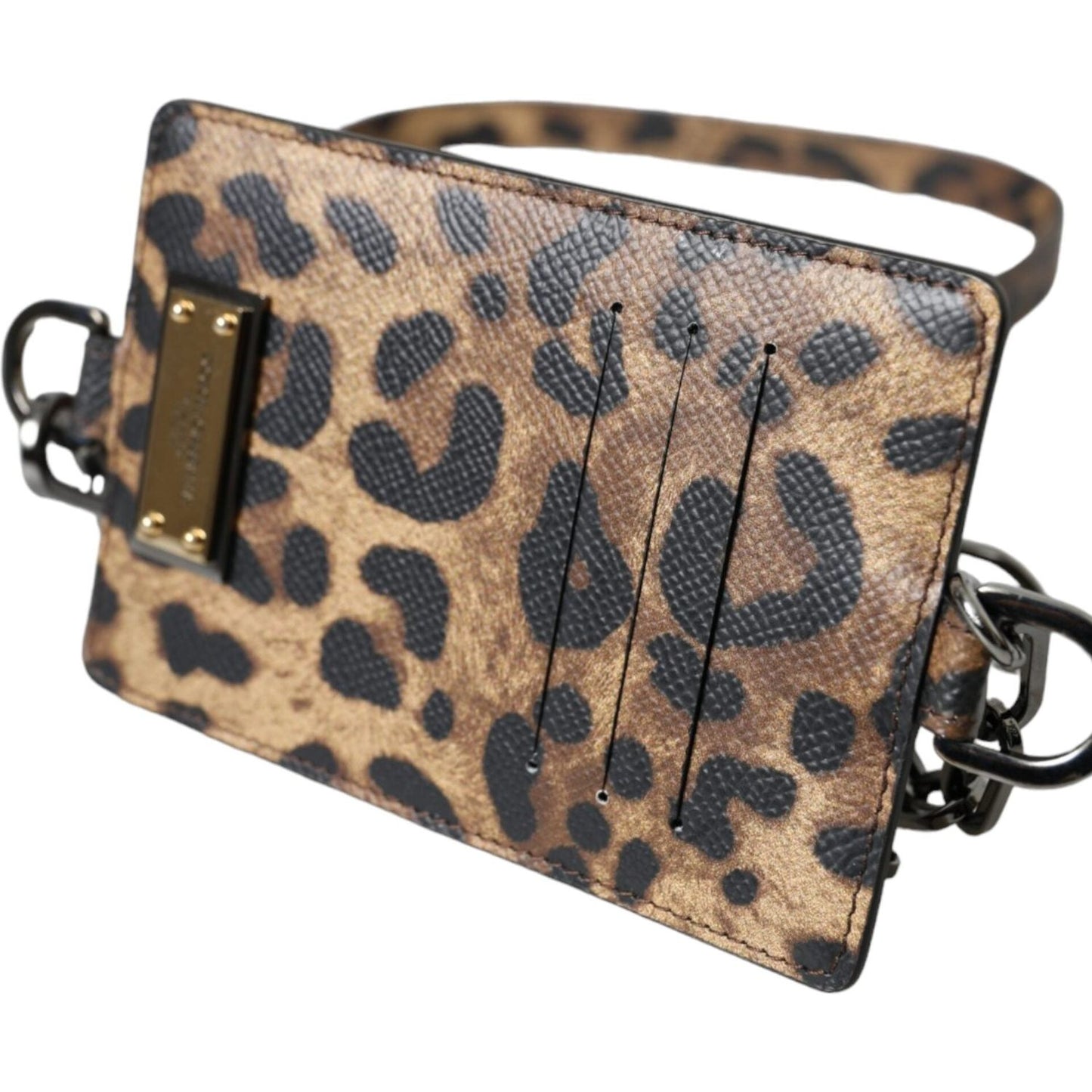 Dolce & Gabbana Brown Leather Leopard Print Logo Plaque Cardholder Wallet Dolce & Gabbana