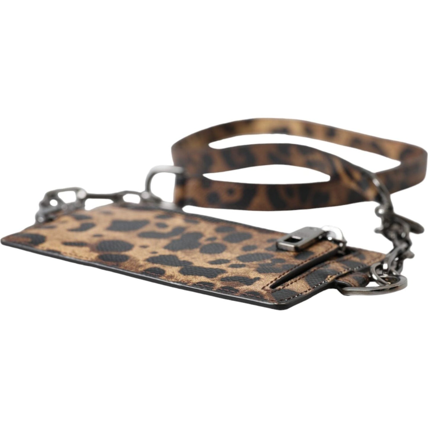 Dolce & Gabbana Brown Leather Leopard Print Logo Plaque Cardholder Wallet Dolce & Gabbana