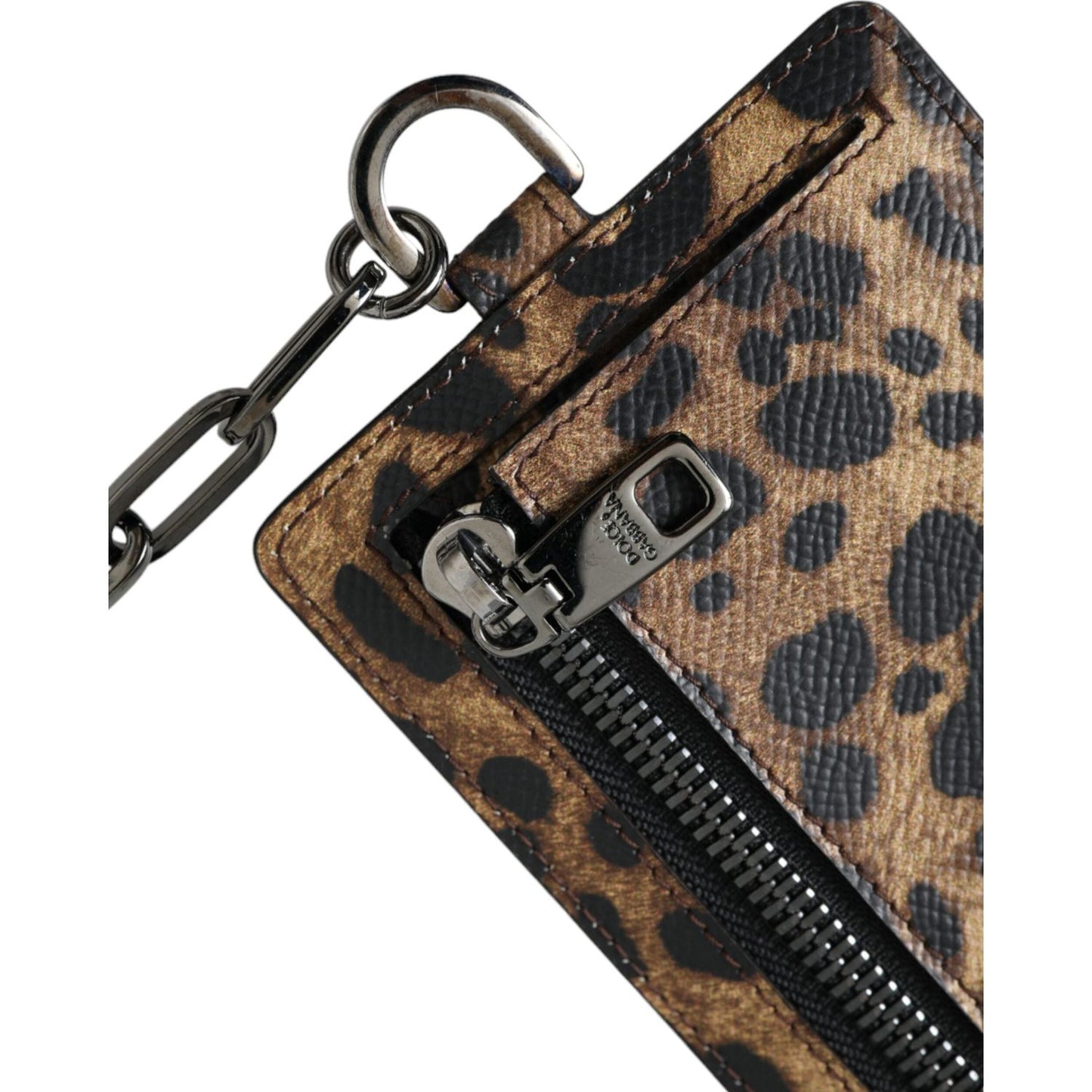 Dolce & Gabbana Brown Leather Leopard Print Logo Plaque Cardholder Wallet Dolce & Gabbana