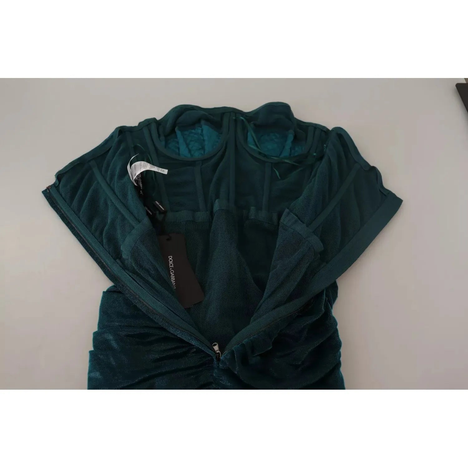 فستان متوسط ​​الطول من الساتان باللون الفيروزي من دولتشي آند غابانا