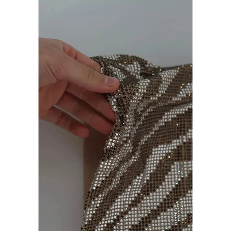 Dolce & Gabbana Brown Crystal Shift Mini Zebra Silver Dress Dolce & Gabbana Dim Gray