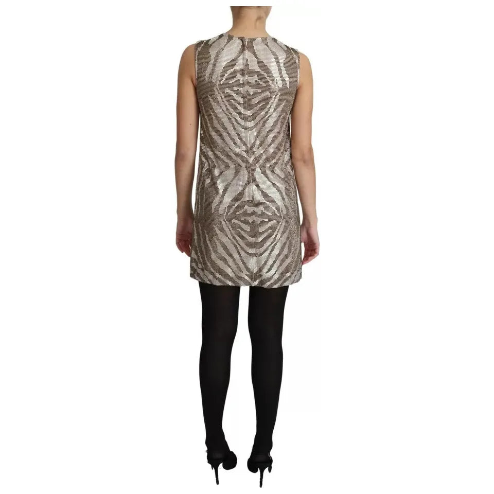 Dolce & Gabbana Brown Crystal Shift Mini Zebra Silver Dress Dolce & Gabbana Dim Gray