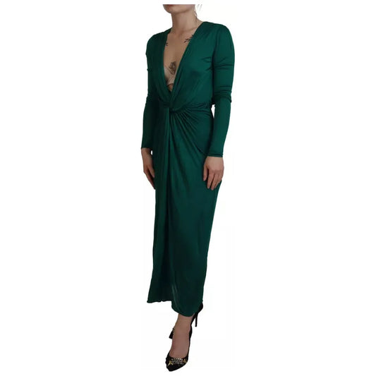 Dolce & Gabbana Dark Green Viscose Long Sleeve Midi Dress Dolce & Gabbana