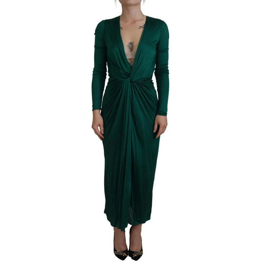 Dolce & Gabbana Dark Green Viscose Long Sleeve Midi Dress Dolce & Gabbana