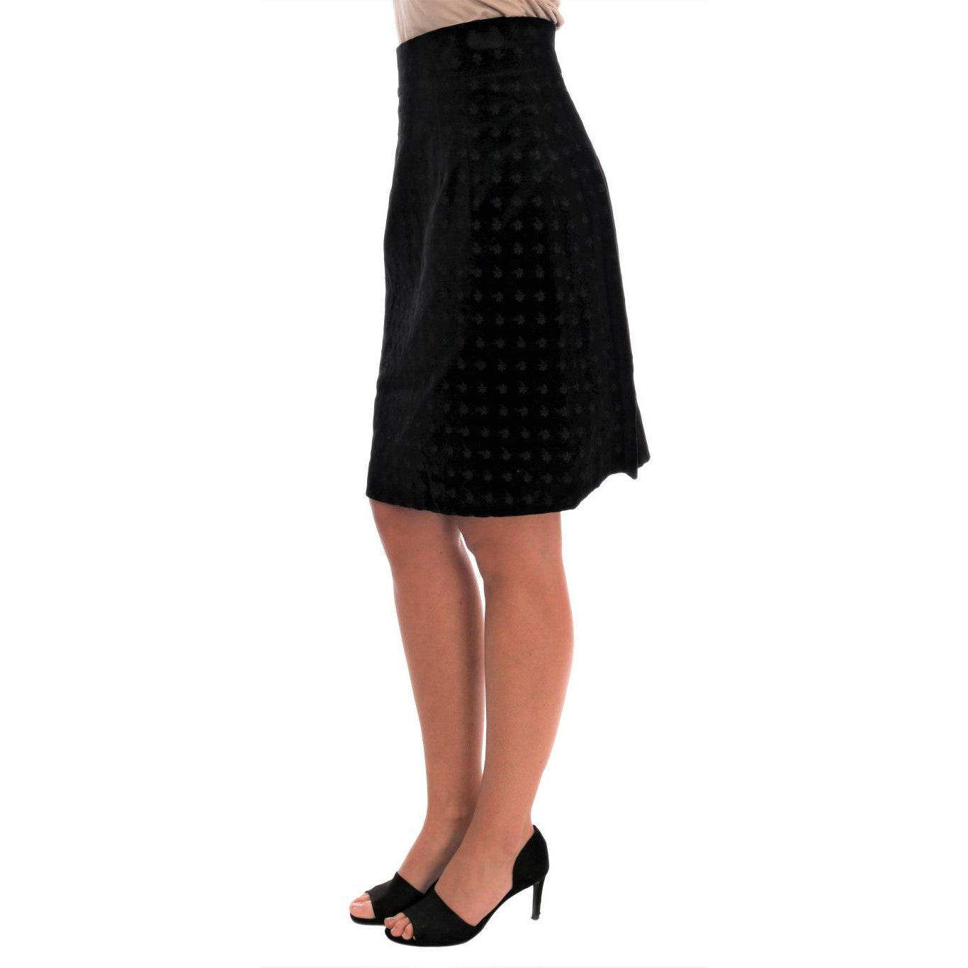 Dolce & Gabbana Dark Green Baroque Velvet Pencil Skirt