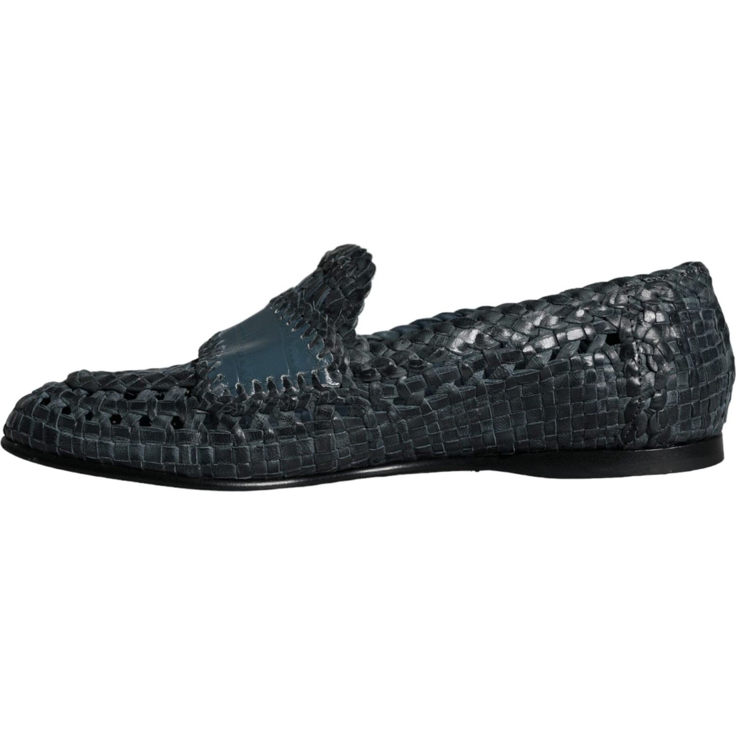 Dolce & Gabbana Blue Woven Leather Slip On Loafers Men Shoes Dolce & Gabbana