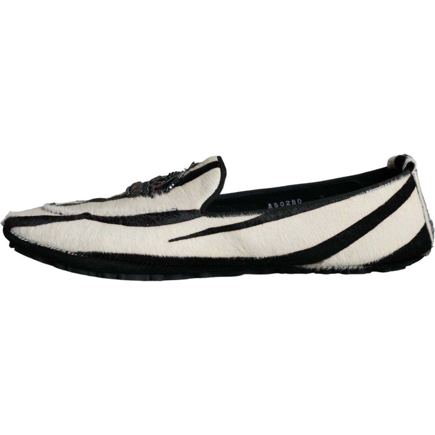 Dolce & Gabbana Black White Calf Fur Slip On Loafers Men Shoes Dolce & Gabbana